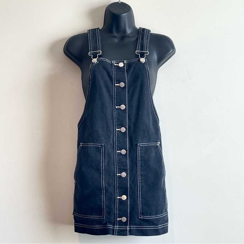 Forever 21 Black Denim Overall Cotton Blend Sleeveless Dress Sz S